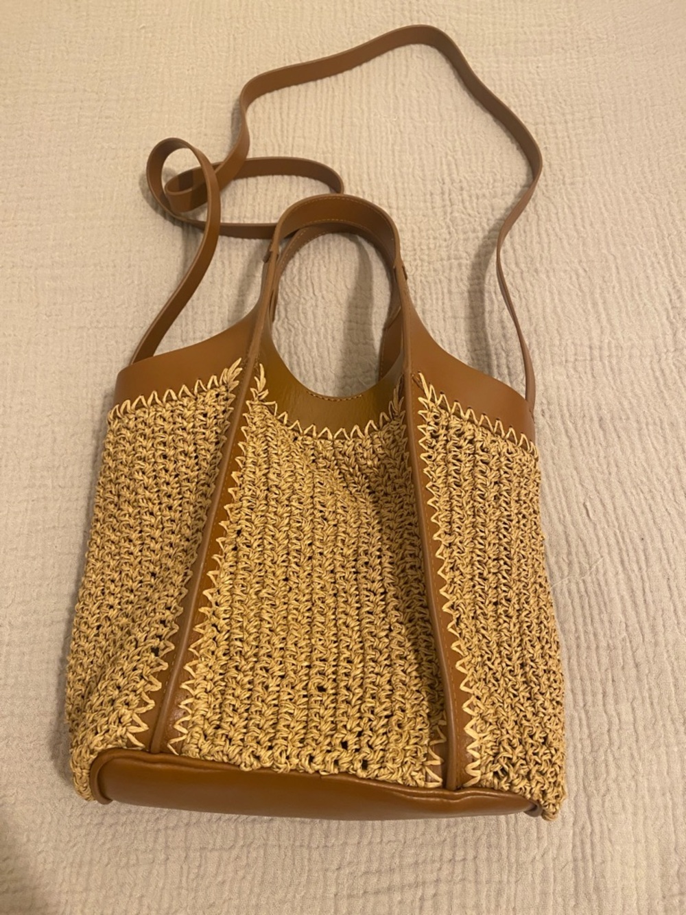BODEN Woven Straw and Leather Tote Bag in Tan - Picture 8 of 14